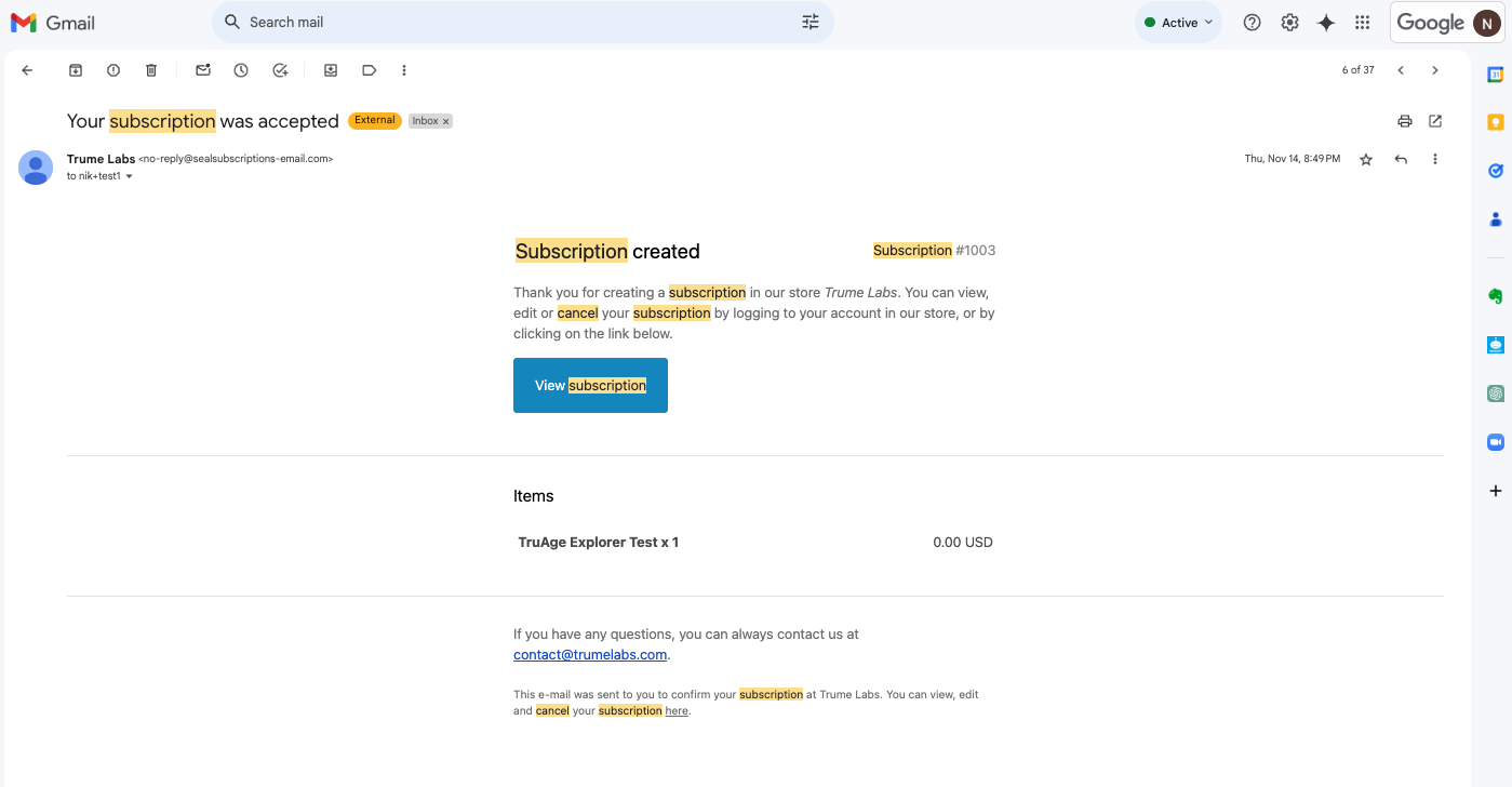 subscription confirmation email